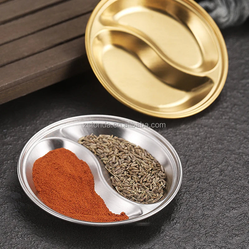 Korean Traditional Silver Barbecue Dipping Disc Round 2 Portions Small