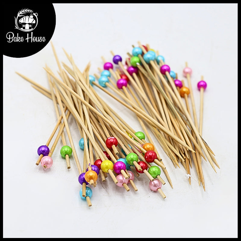Colorful Cocktail Pick With Pearls 50Pcs Set