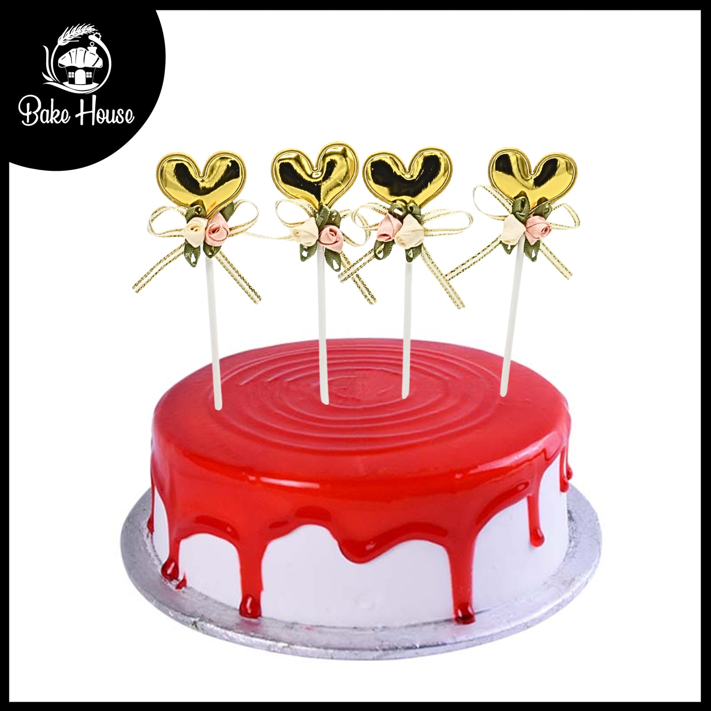 Heart Cake Toppers Golden 4Pcs Set