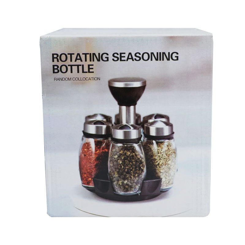 Glass Seasoning Spice Bottle Jars 6 Pcs With Rotating Rack