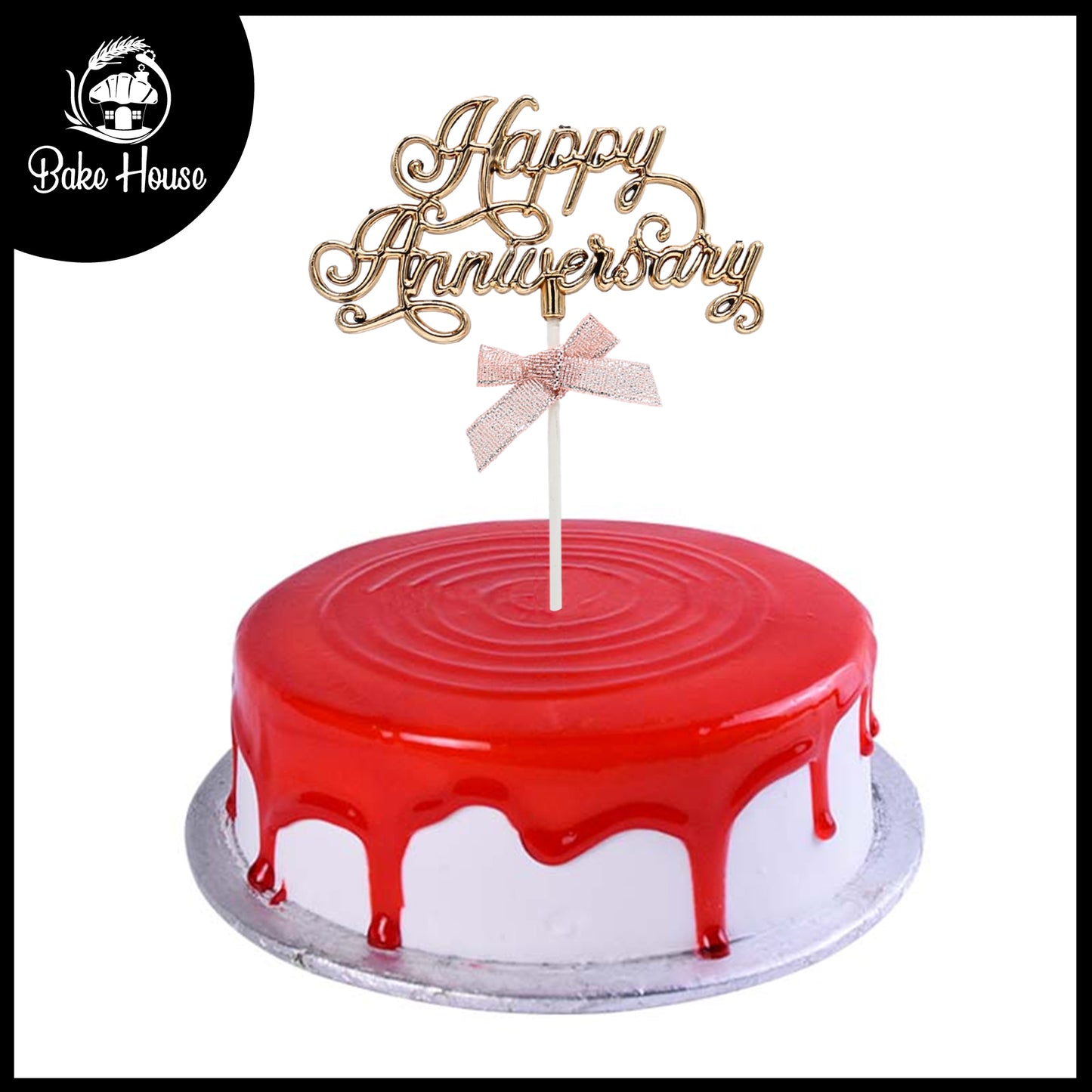 Happy Anniversary Cursive Writting Copper Cake Topper