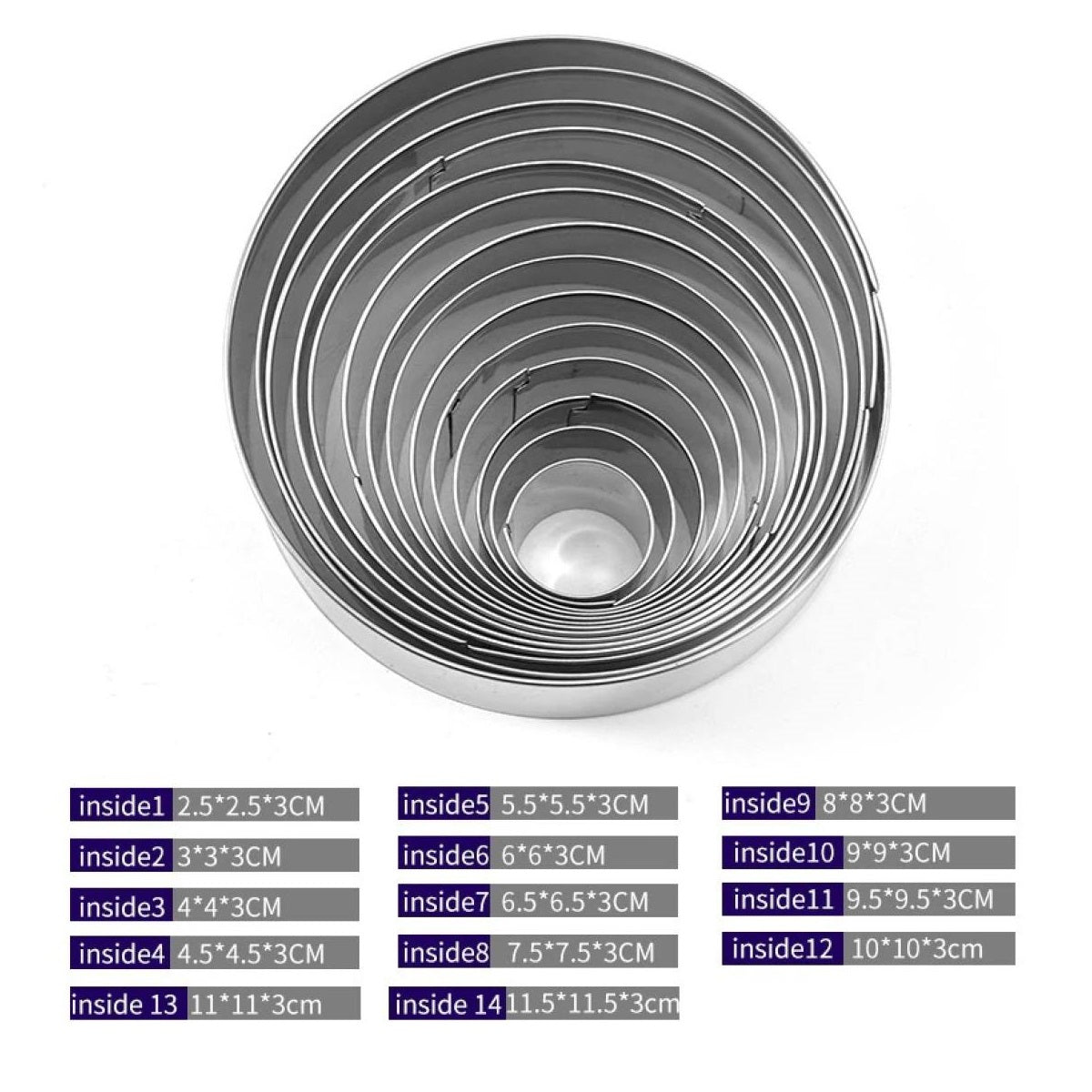 14Pcs Round Cookie Cutter Set Stainless Steel