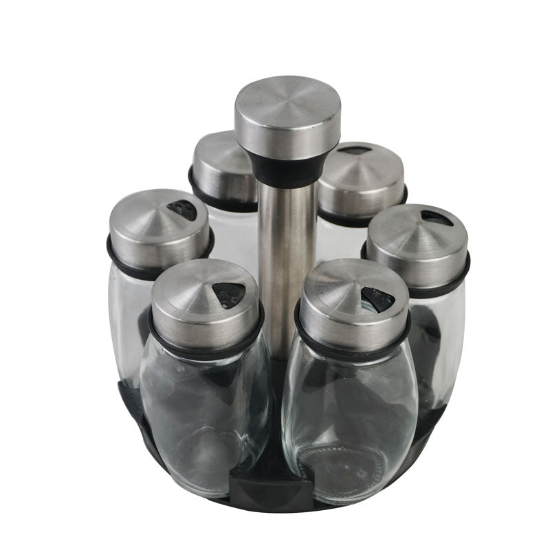 Glass Seasoning Spice Bottle Jars 6 Pcs With Rotating Rack