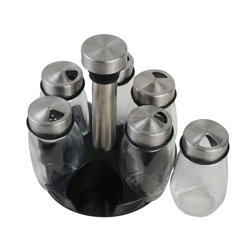Glass Seasoning Spice Bottle Jars 6 Pcs With Rotating Rack