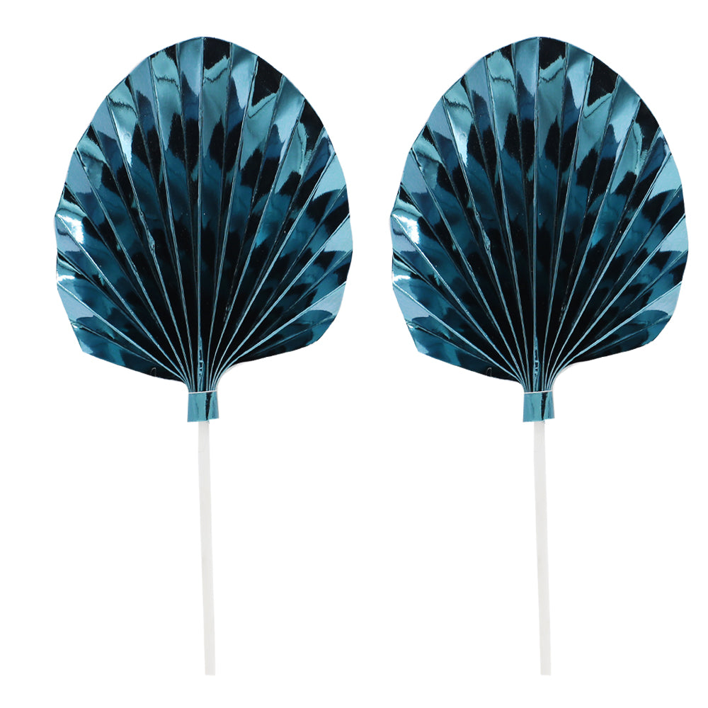 Palm Leaves Cake Topper Ocean Blue 2Pcs Set