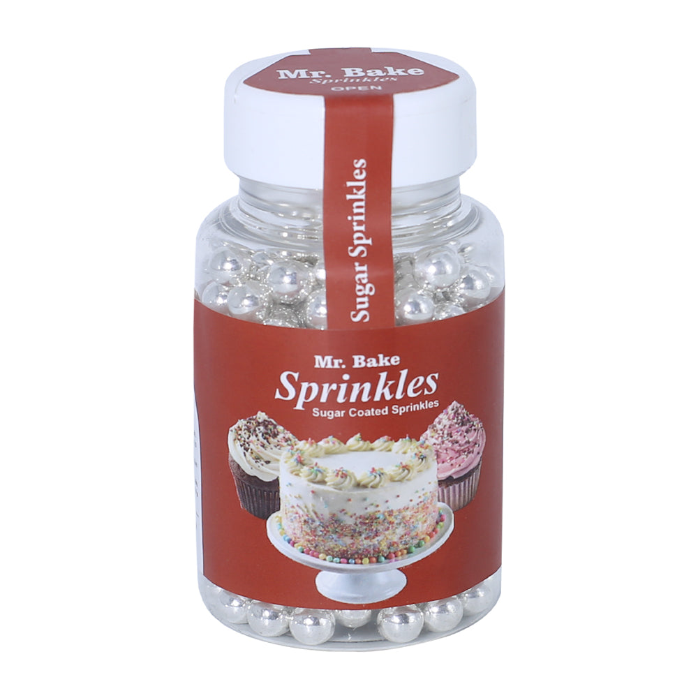 MR Bake Shiny Silver Edible Pearl - Medium - 90g Jar