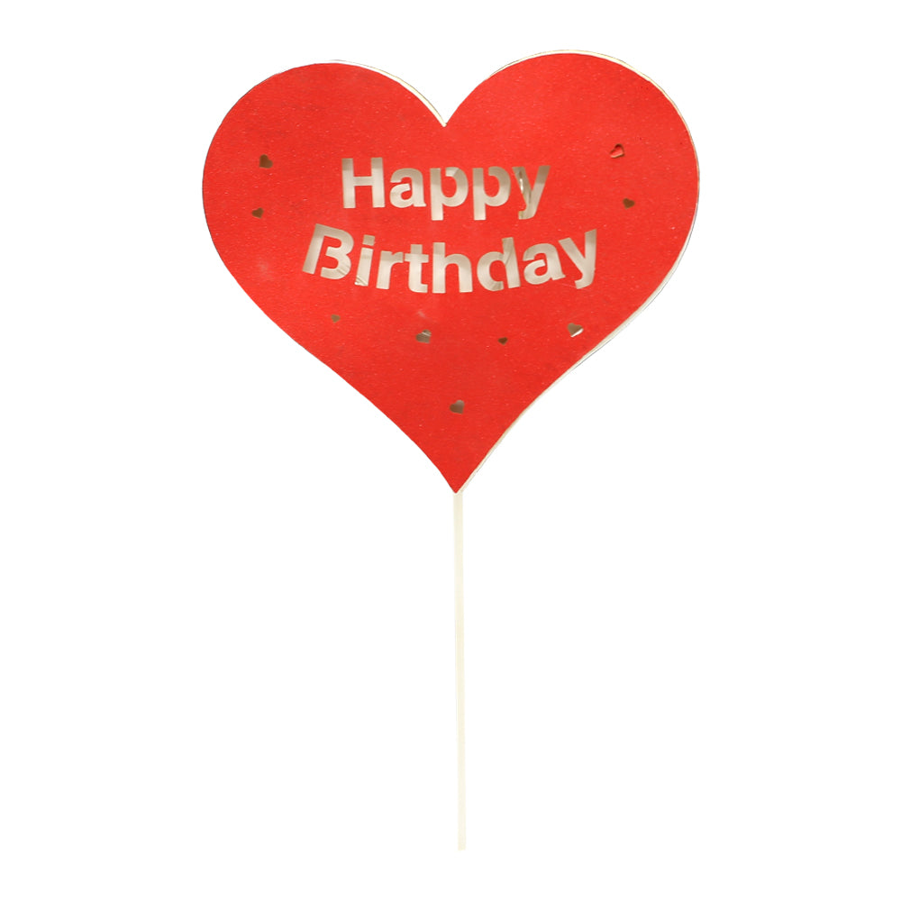 Happy Birthday Heart Cake Topper With Lights