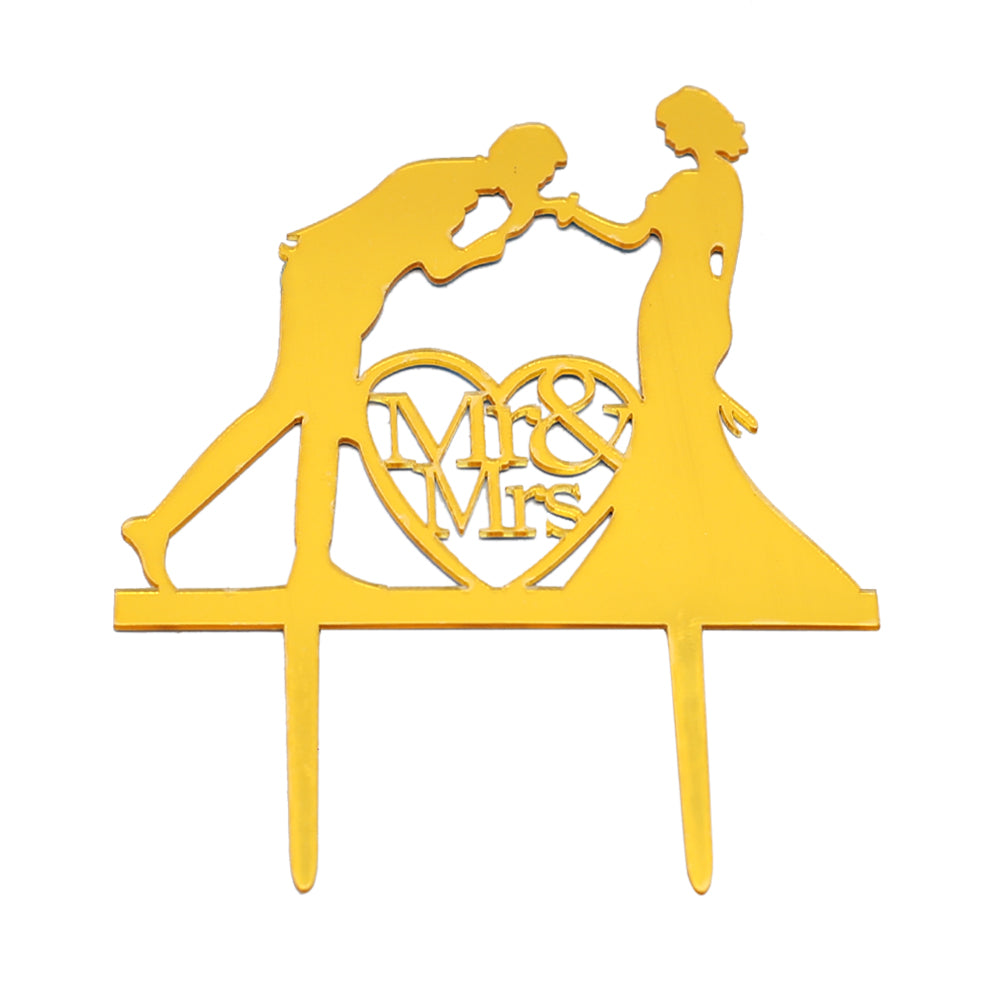 Mr & Mrs Couple Cake Topper Golden
