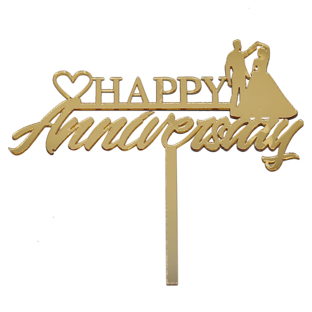 Happy Anniversary Cake Topper Golden In Dancing Couple Design