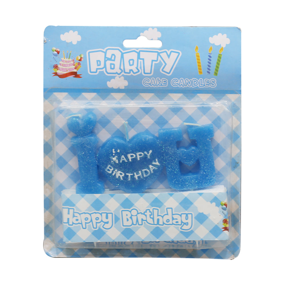 I Love U Happy Birthday Cake Candles (Blue)