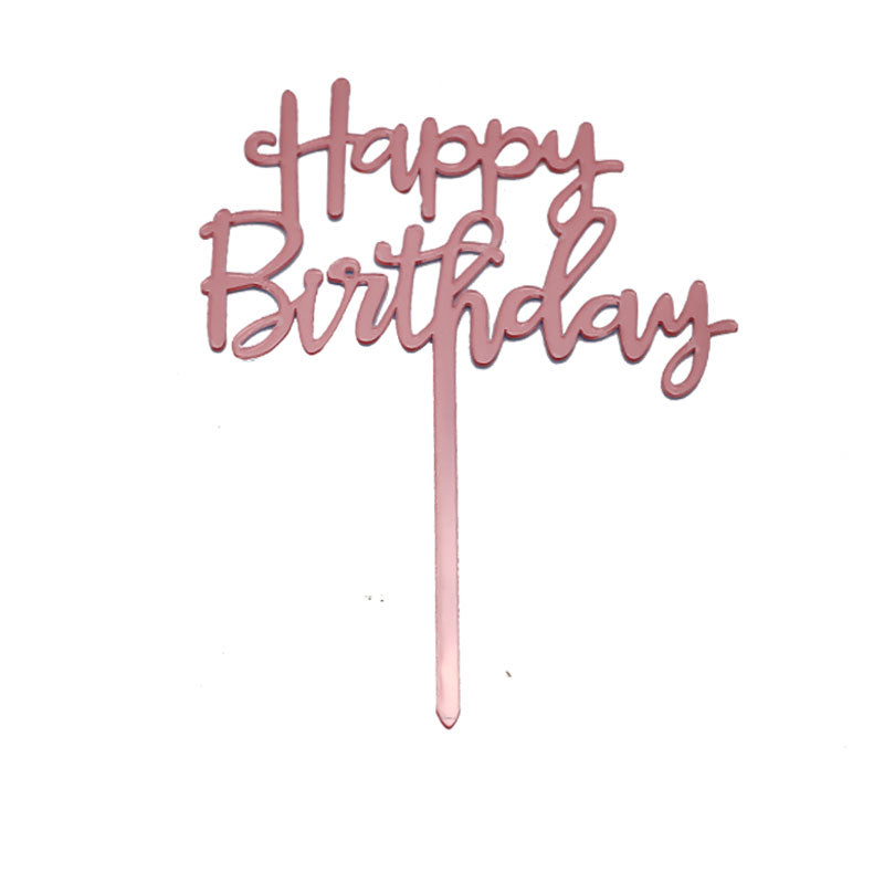 Cursive Writing Happy Birthday Pink Cake Topper
