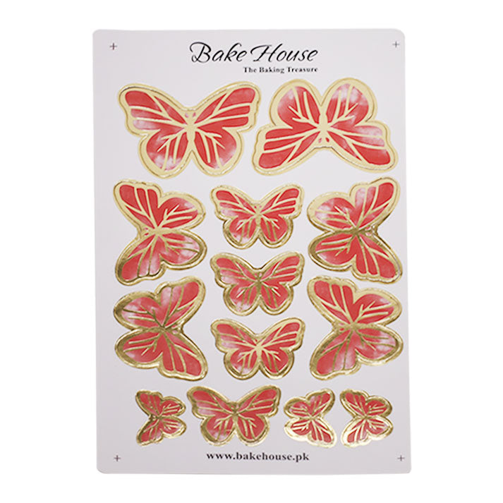 Peach Color Butterflies Cake Topper 13 Pcs Pack