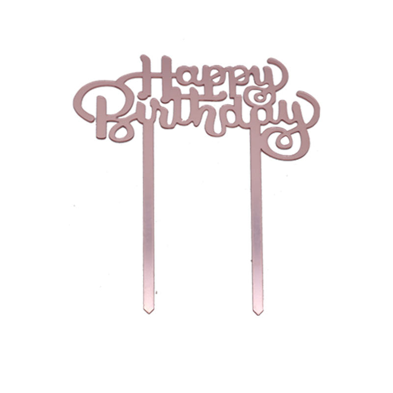 Stylish Writing Happy Birthday Pink Cake Topper