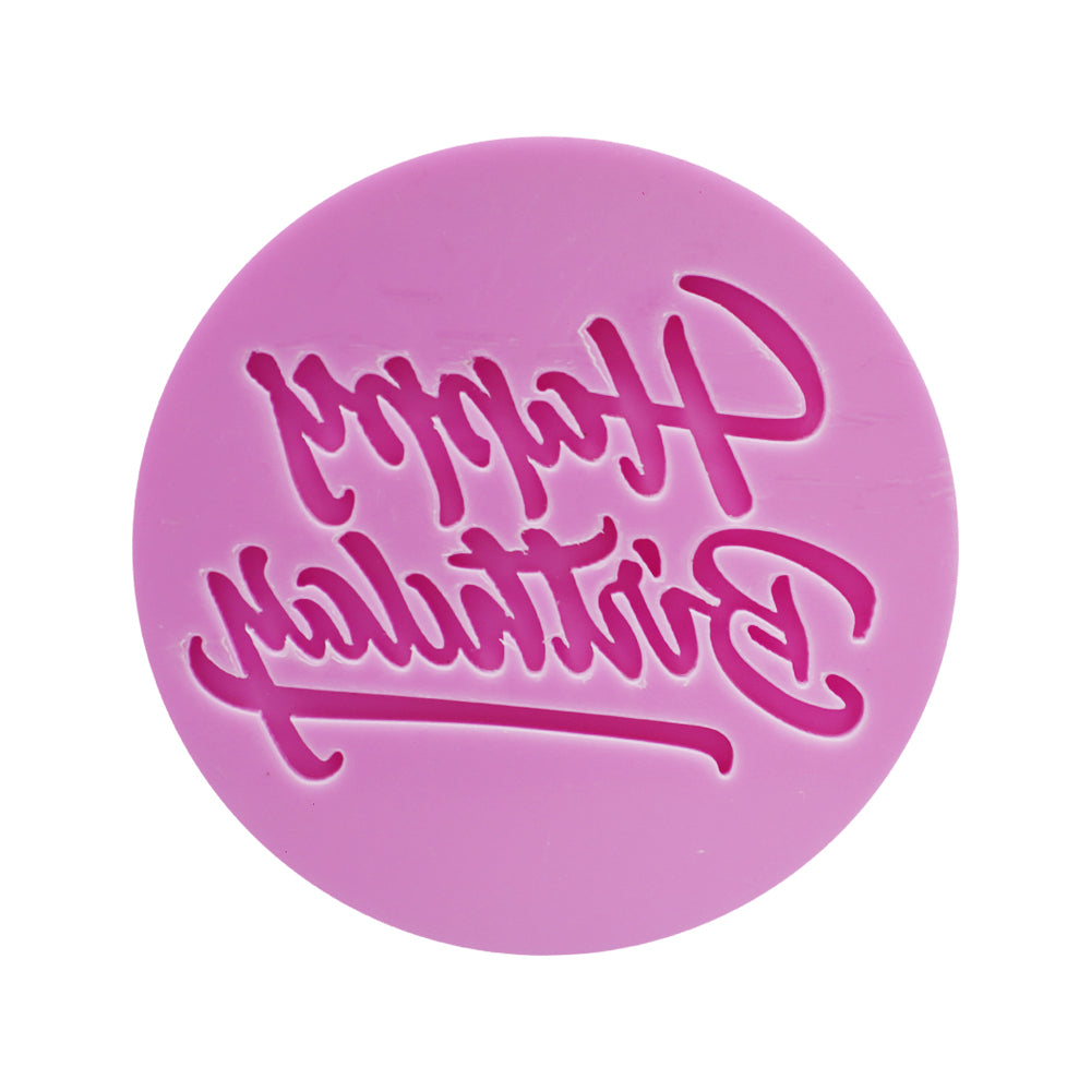 Happy Birthday Pink Fondant Stamp Plastic (Design 1)