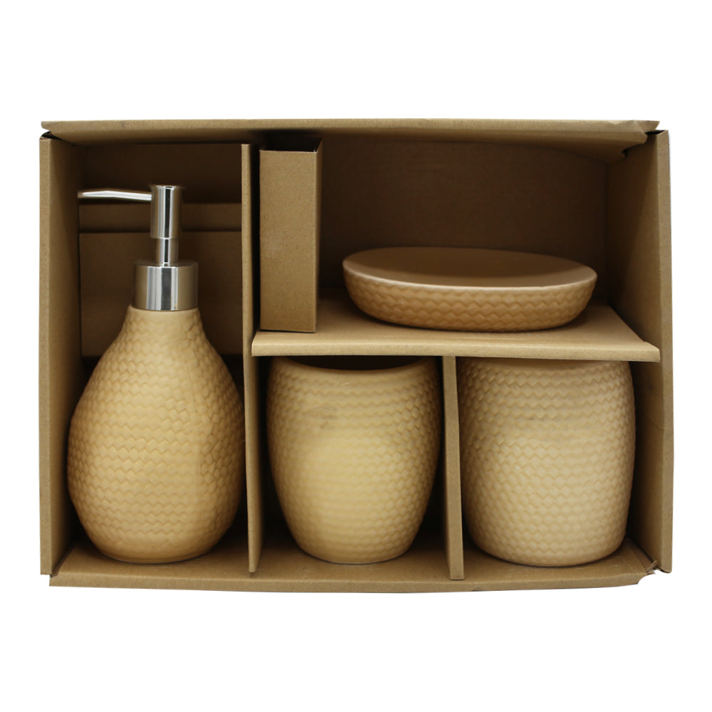 Curved Line Texture 4 Pcs Ceramic Bathroom Accessories Set