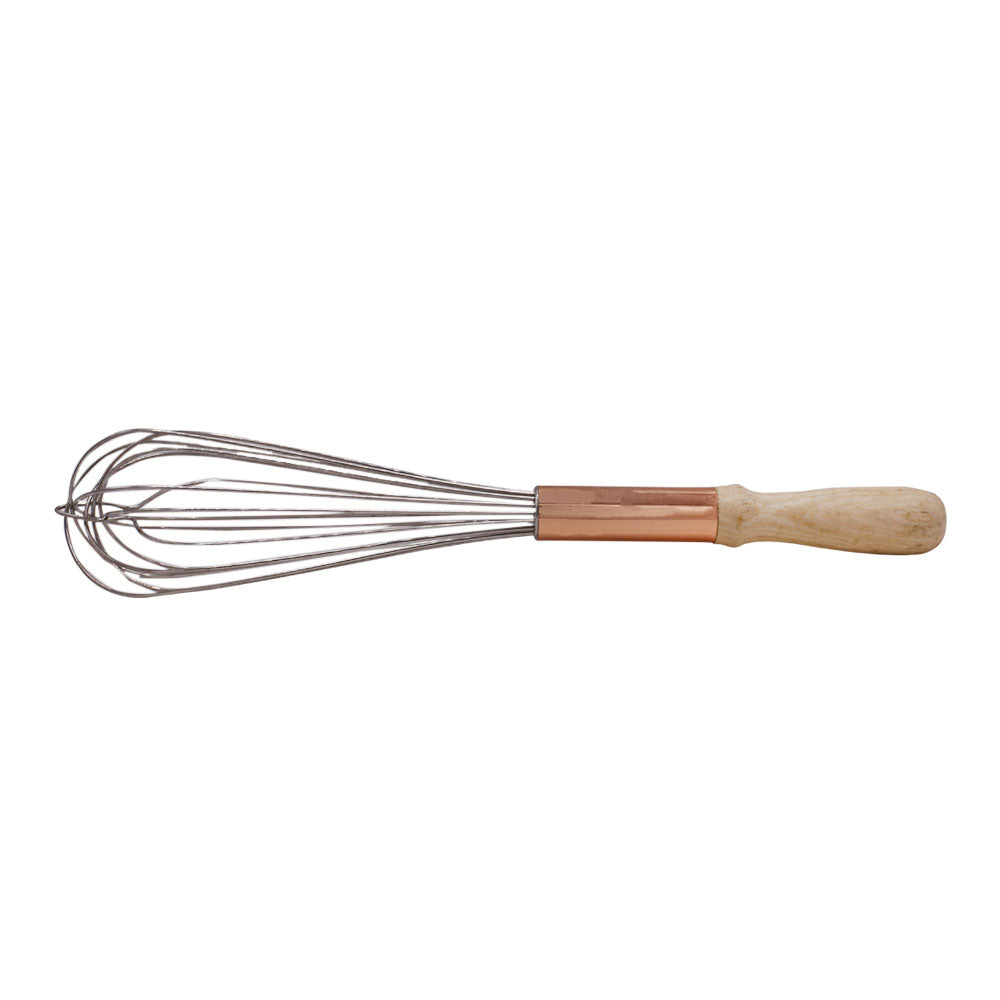 Stainless Steel Copper Colored Hand Whisk With Wooden Handle 15.5 Inch