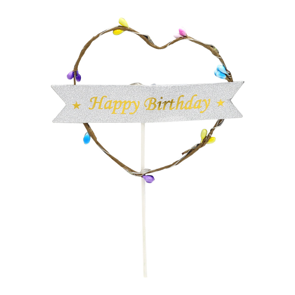 Happy Birthday Heart Cake Topper With Lights