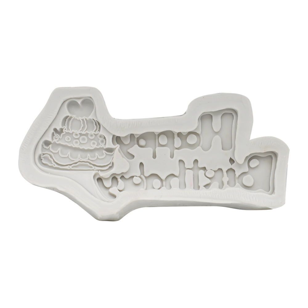 Happy Birthday With Heart Cake Design Silicone Fondant Mold