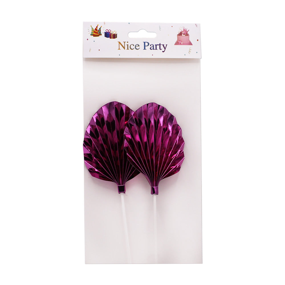 Palm Leave Shine Pink Cake Topper 2Pcs Set