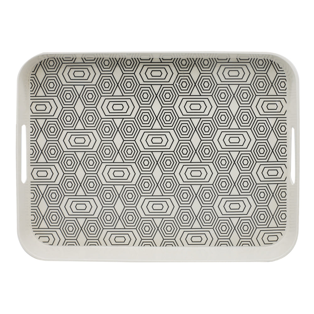 Geometric Pattern Bamboo Fibre Rectangular Deep Serving Tray 33x26cm