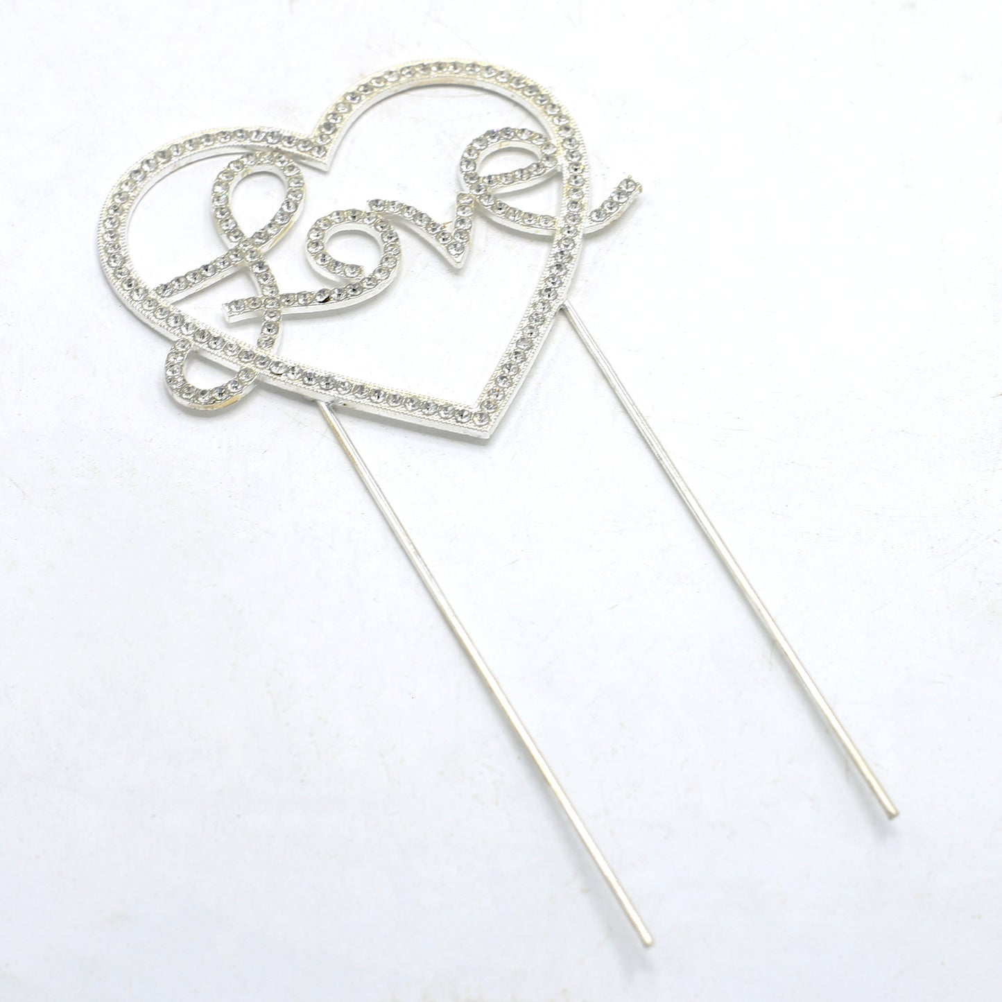 Love With Heart Cake Topper Silver With Silver Nugs