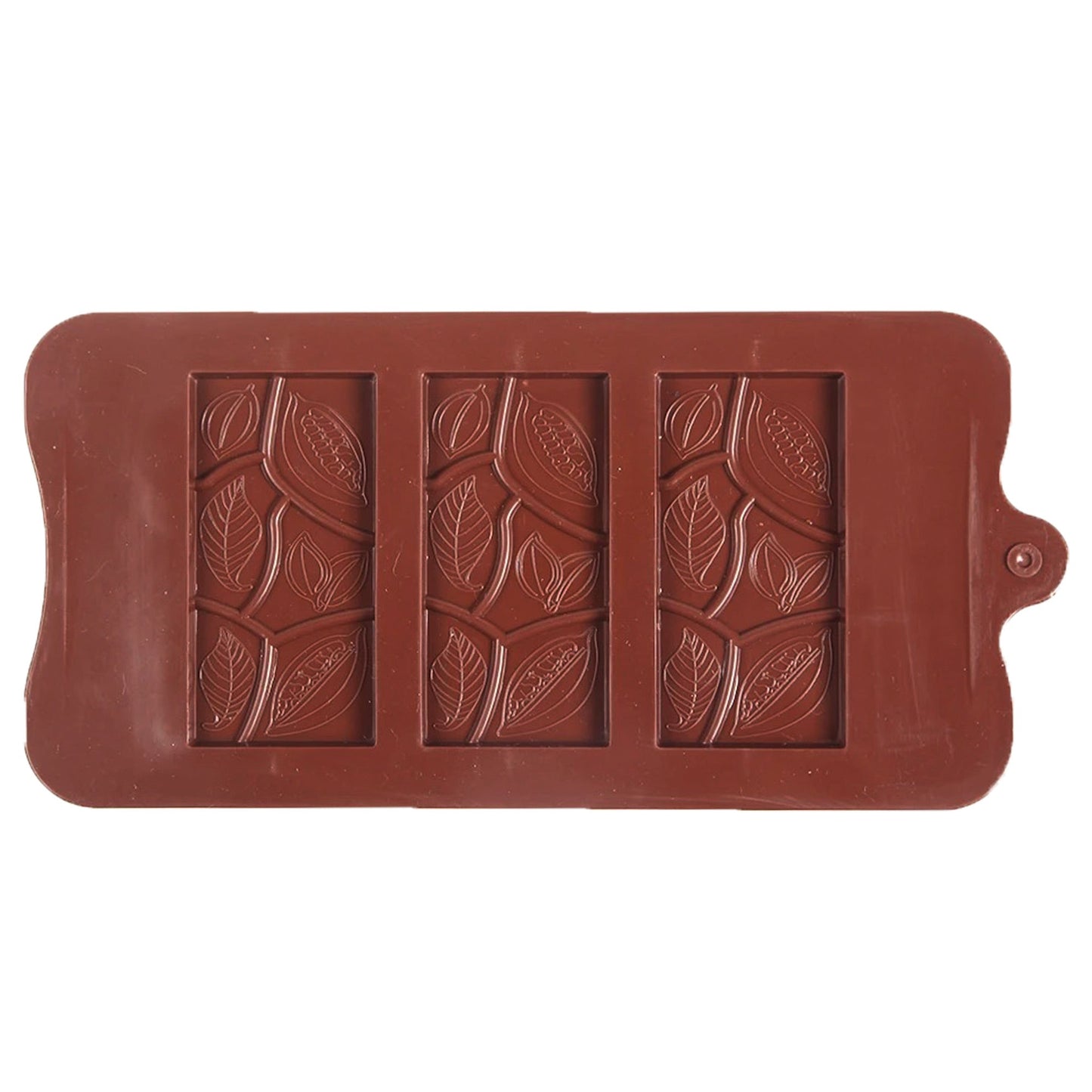 Cocoa Bean And Leaves Imprint Silicone Chocolate Bar Mold 3 Cavity