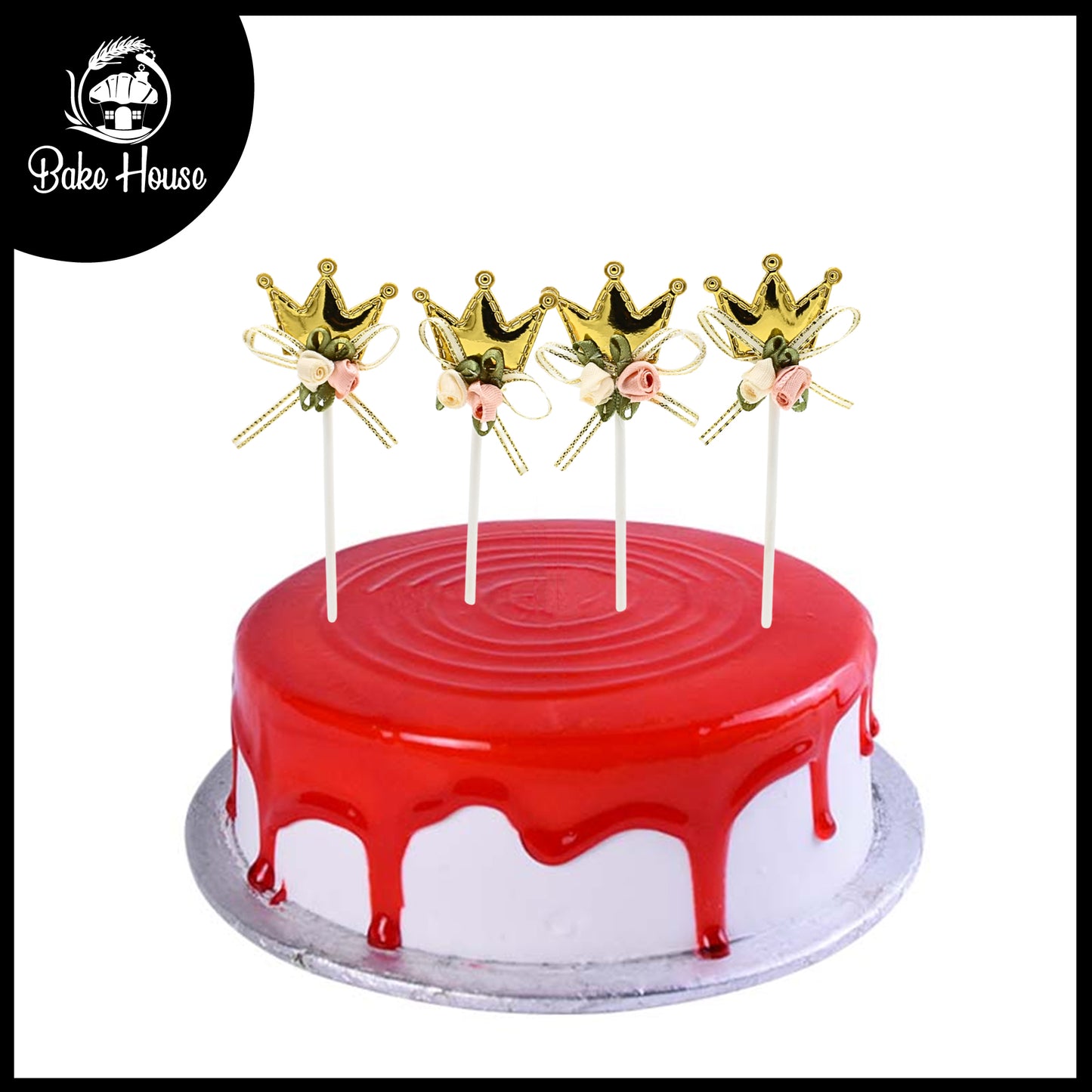 Crown Cake Toppers Golden 4Pcs Set
