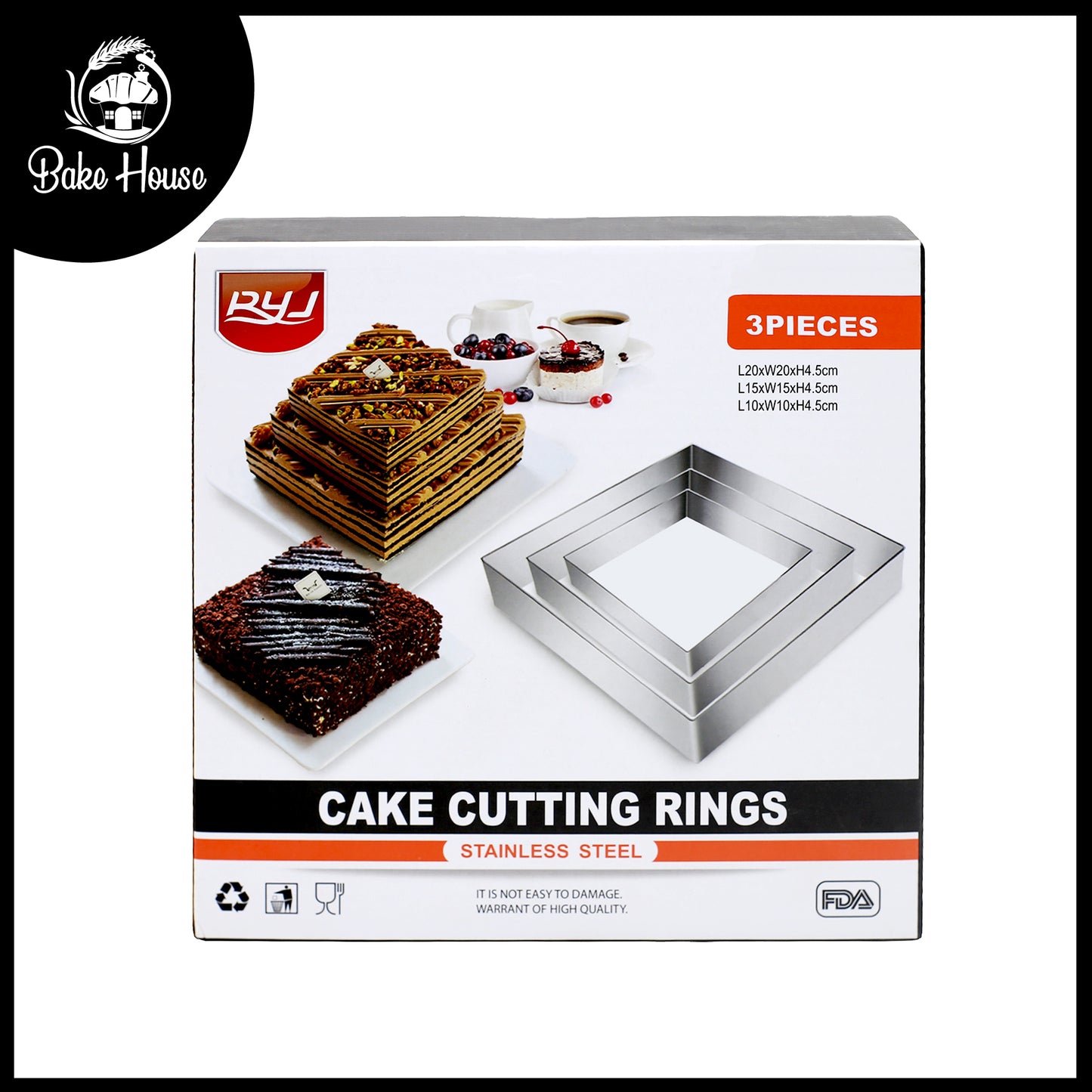 Square Cake Cutting Ring Stainless Steel 3Pcs Set