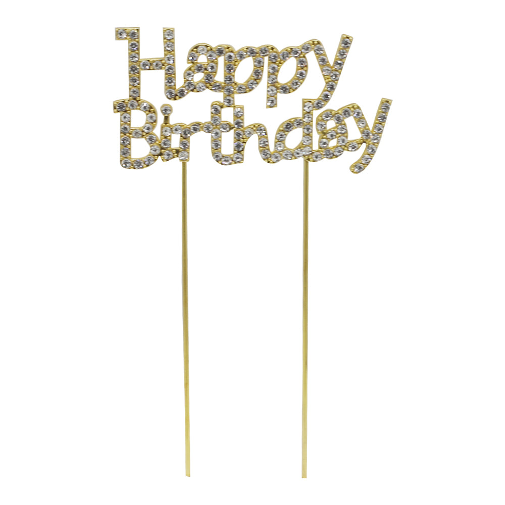 Happy Birthday Cake Topper Golden With Silver Nugs