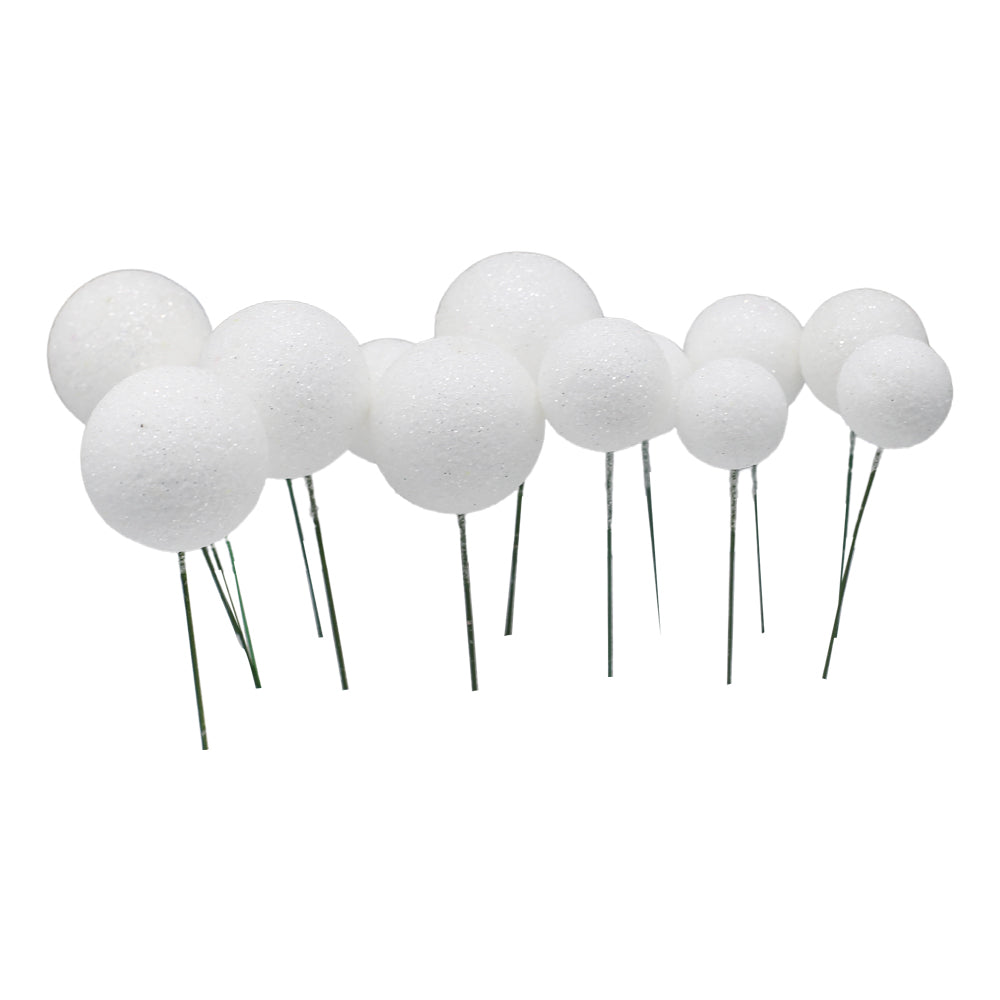 Glitter White Ball Cake Topper 20Pcs Set