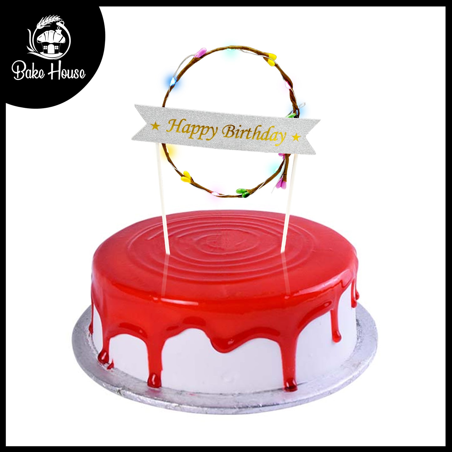 Happy Birthday Round Cake Topper With Lights