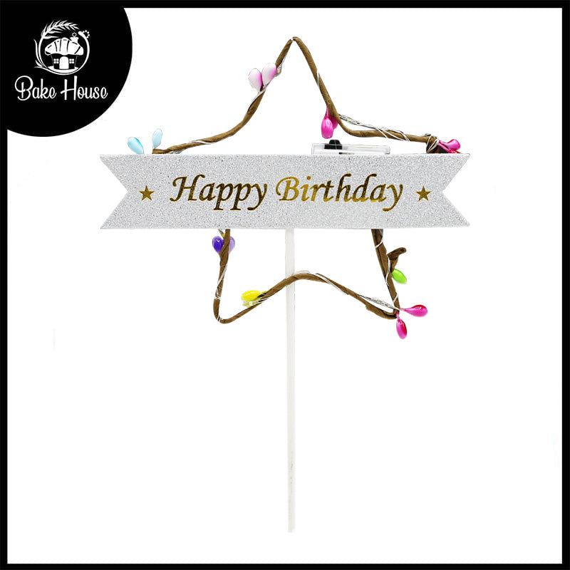 Happy Birthday Star Cake Topper With Lights