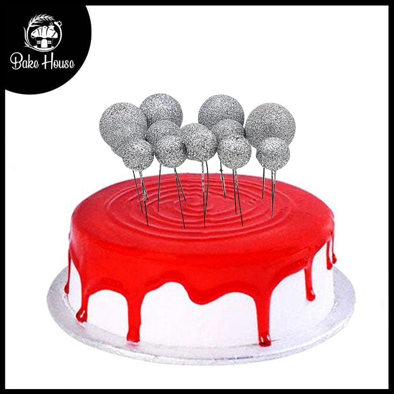 Glitter Silver Ball Cake Topper 20Pcs Set