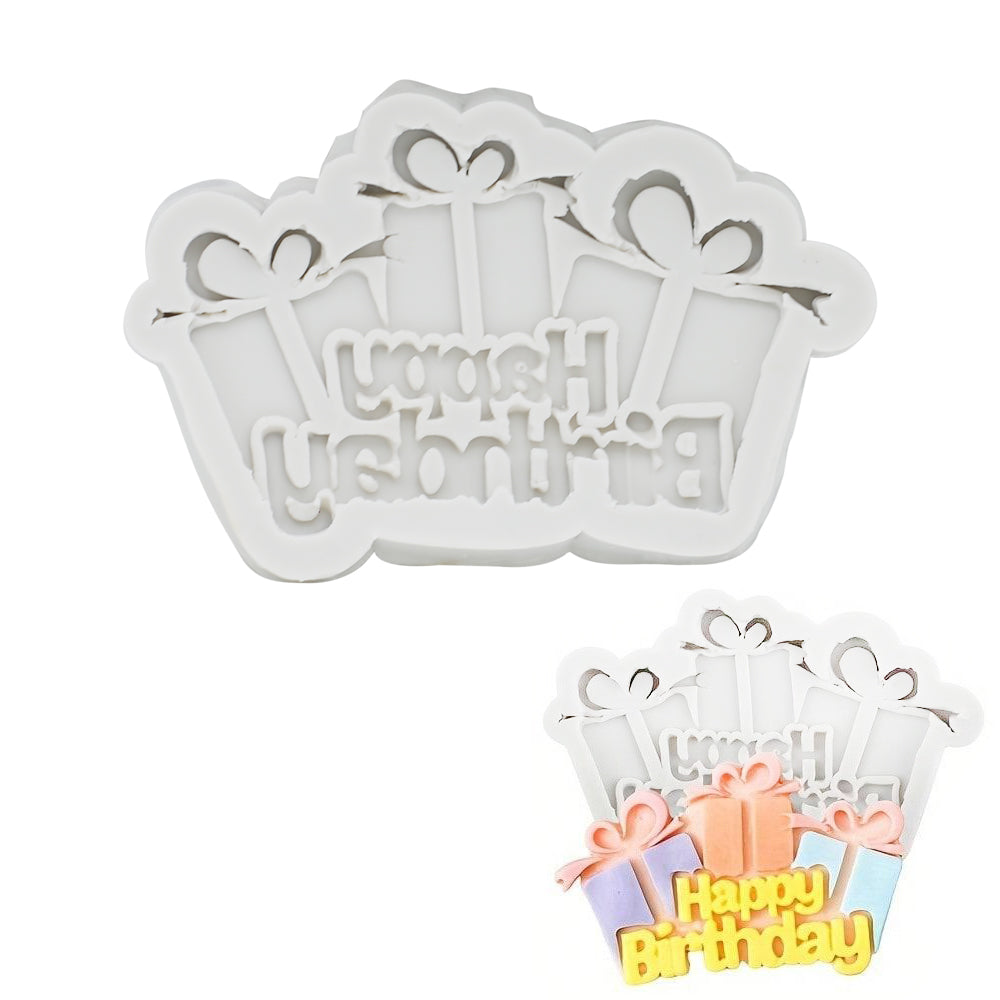 Happy Birthday With Gift Box Silicone Fondant Mold