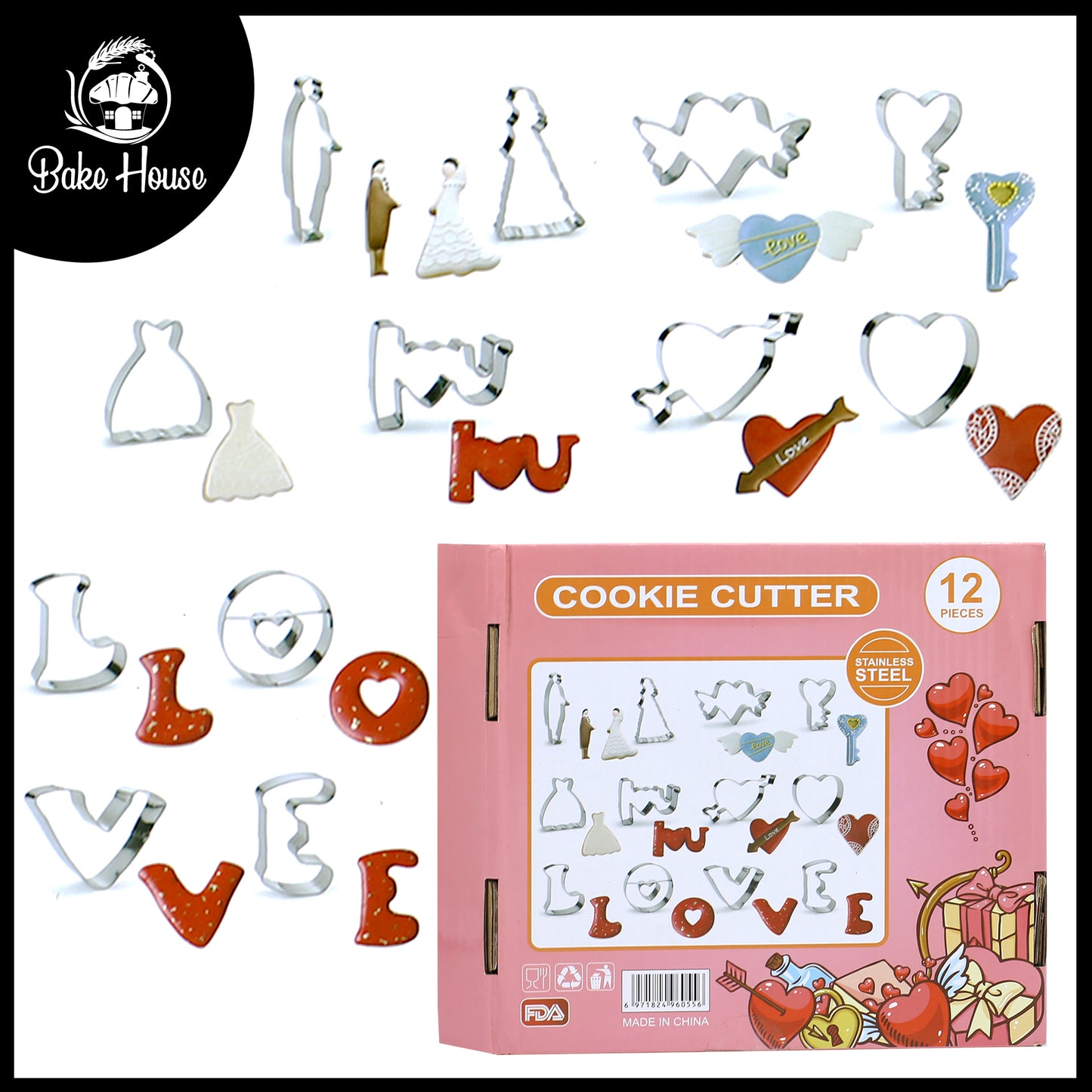 Love Theme Cookie & Fondant Cutter 12Pcs Set