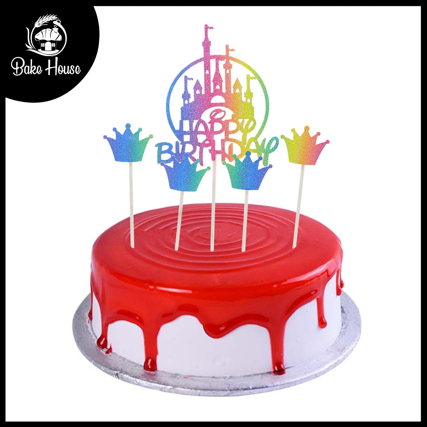 Happy Birthday And Crown Cake Topper 5Pcs Set