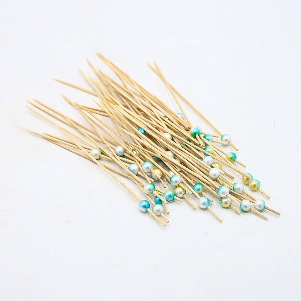 Colorful Cocktail Pick With Pearls 50Pcs Set