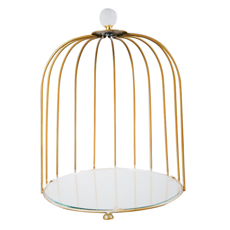 Round Mirror Base Bird Cage Style Desserts & Cosmetics Organizer