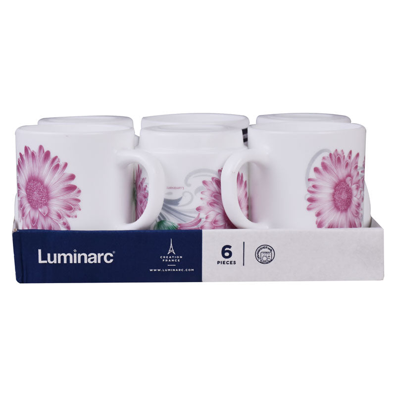 Luminarc Gerbera Flower Design Tea, Milk And Coffee Drinking Cups 6 Pcs Set