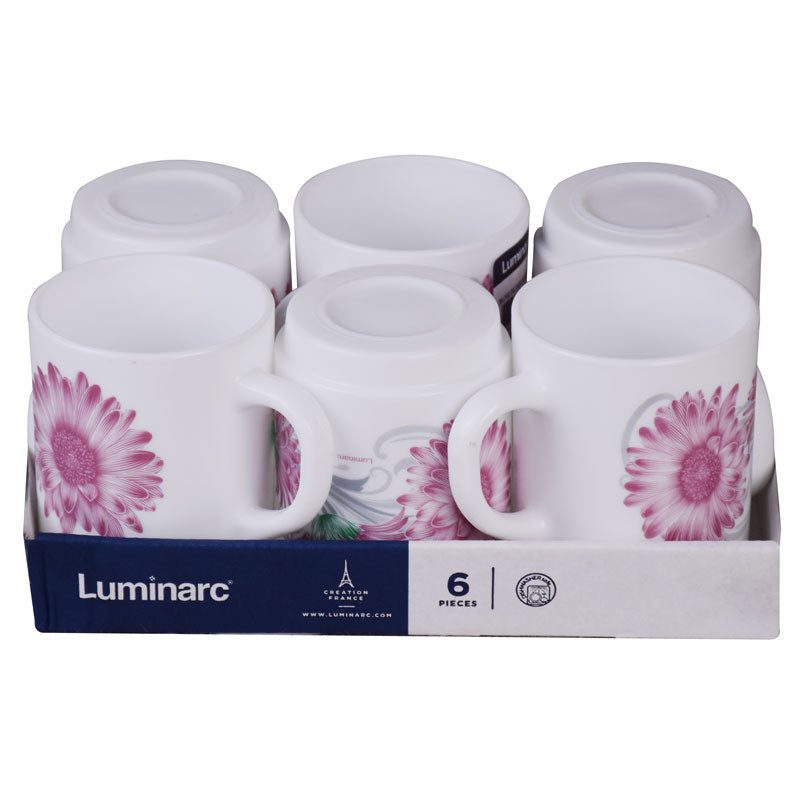 Luminarc Gerbera Flower Design Tea, Milk And Coffee Drinking Cups 6 Pcs Set