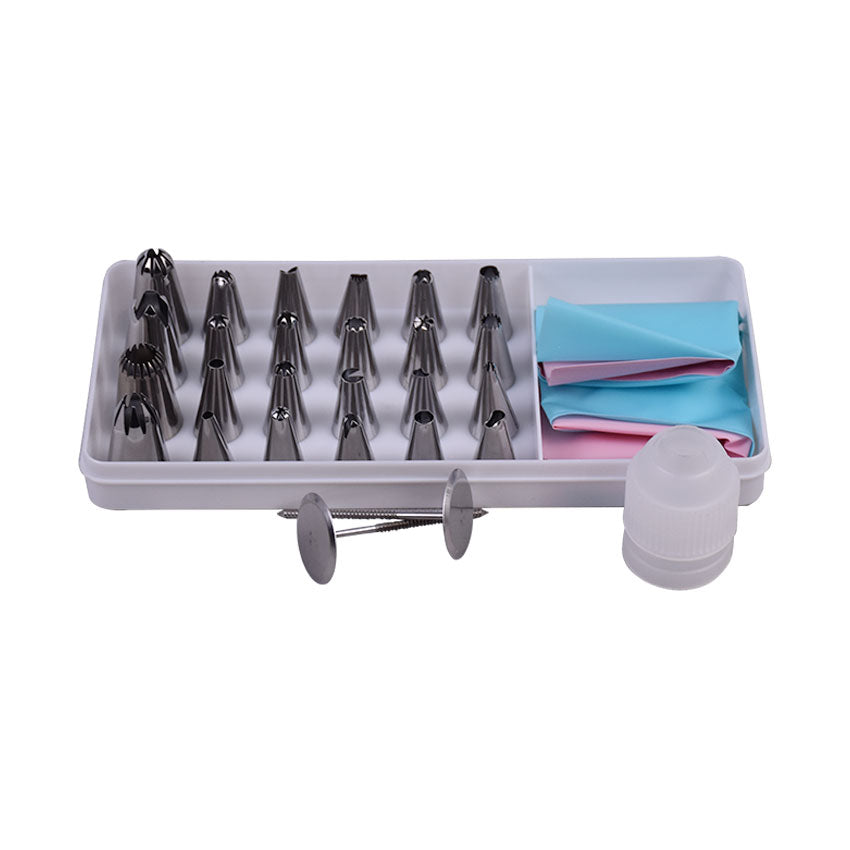 24Pcs Nozzle Set Steel With Coupler, Icing Bag & Flower Nail
