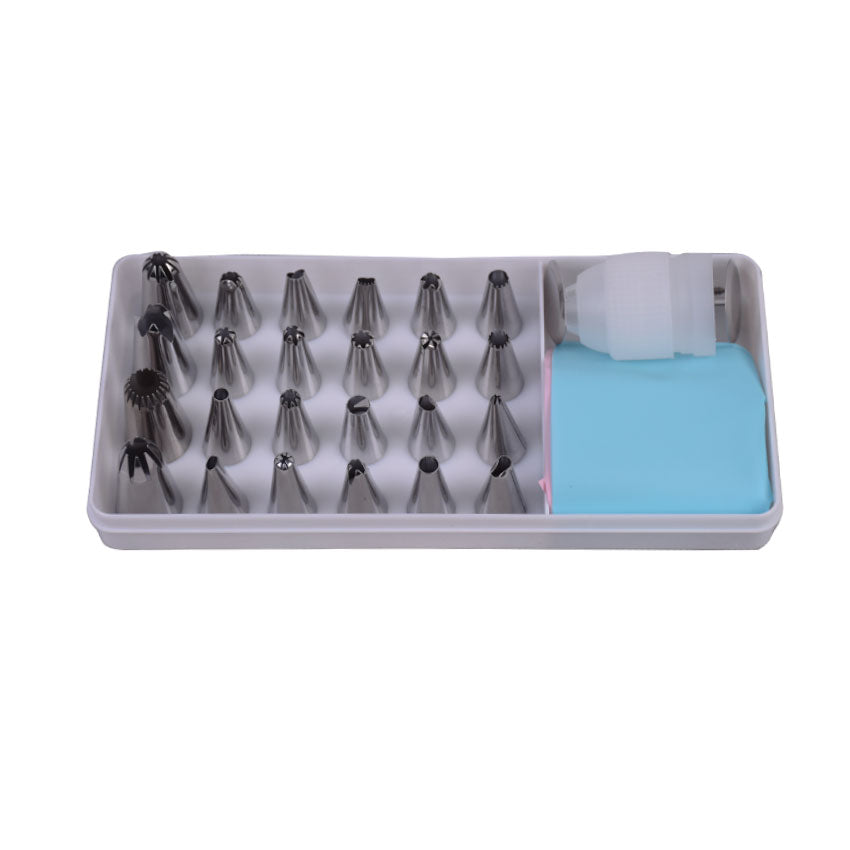 24Pcs Nozzle Set Steel With Coupler, Icing Bag & Flower Nail