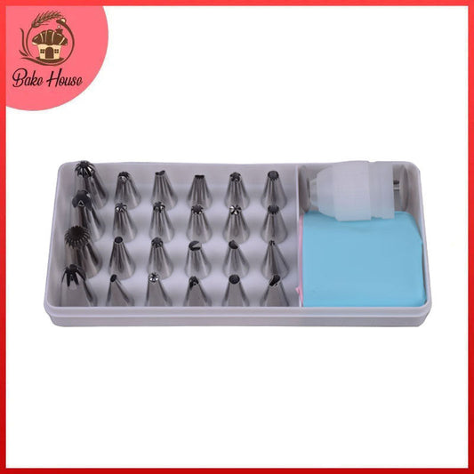 24Pcs Nozzle Set Steel With Coupler, Icing Bag & Flower Nail