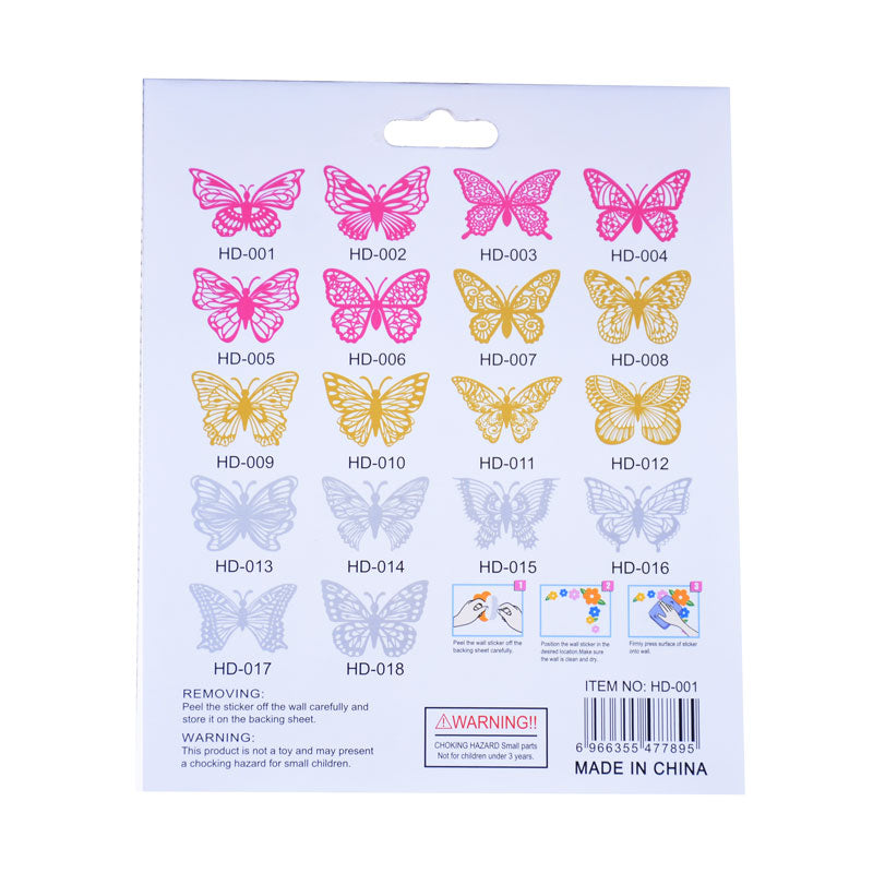 3D Silver Color Butterflies For Decoration 12 Pcs Pack