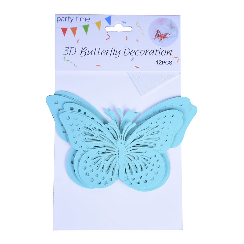 3D Turquoise Color Butterflies For Decoration 12 Pcs Pack