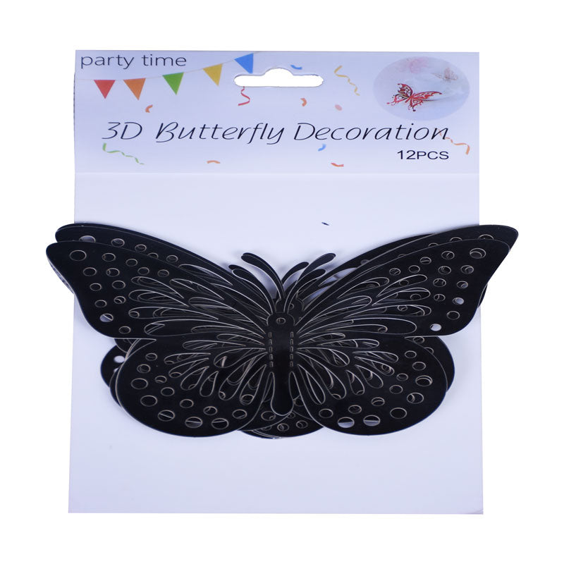 3D Black Color Butterflies For Decoration 12 Pcs Pack