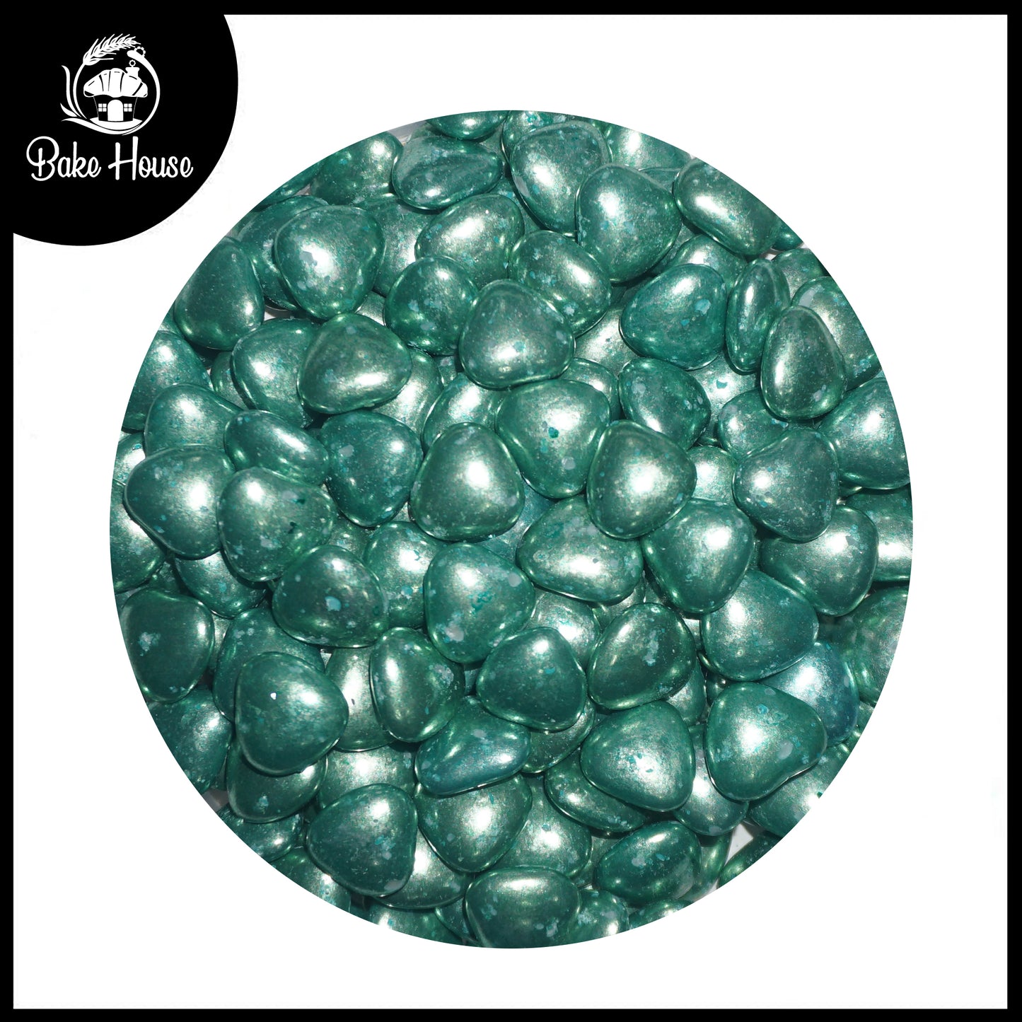 Bake House Metallic Green Heart Edible Sprinkles