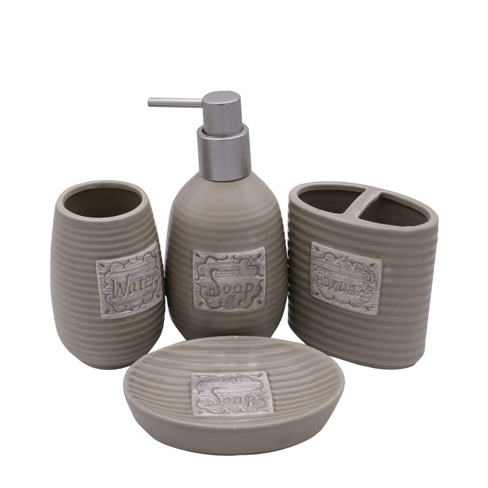 Oval Lines 4 Pcs Ceramic Bathroom Accessories Set
