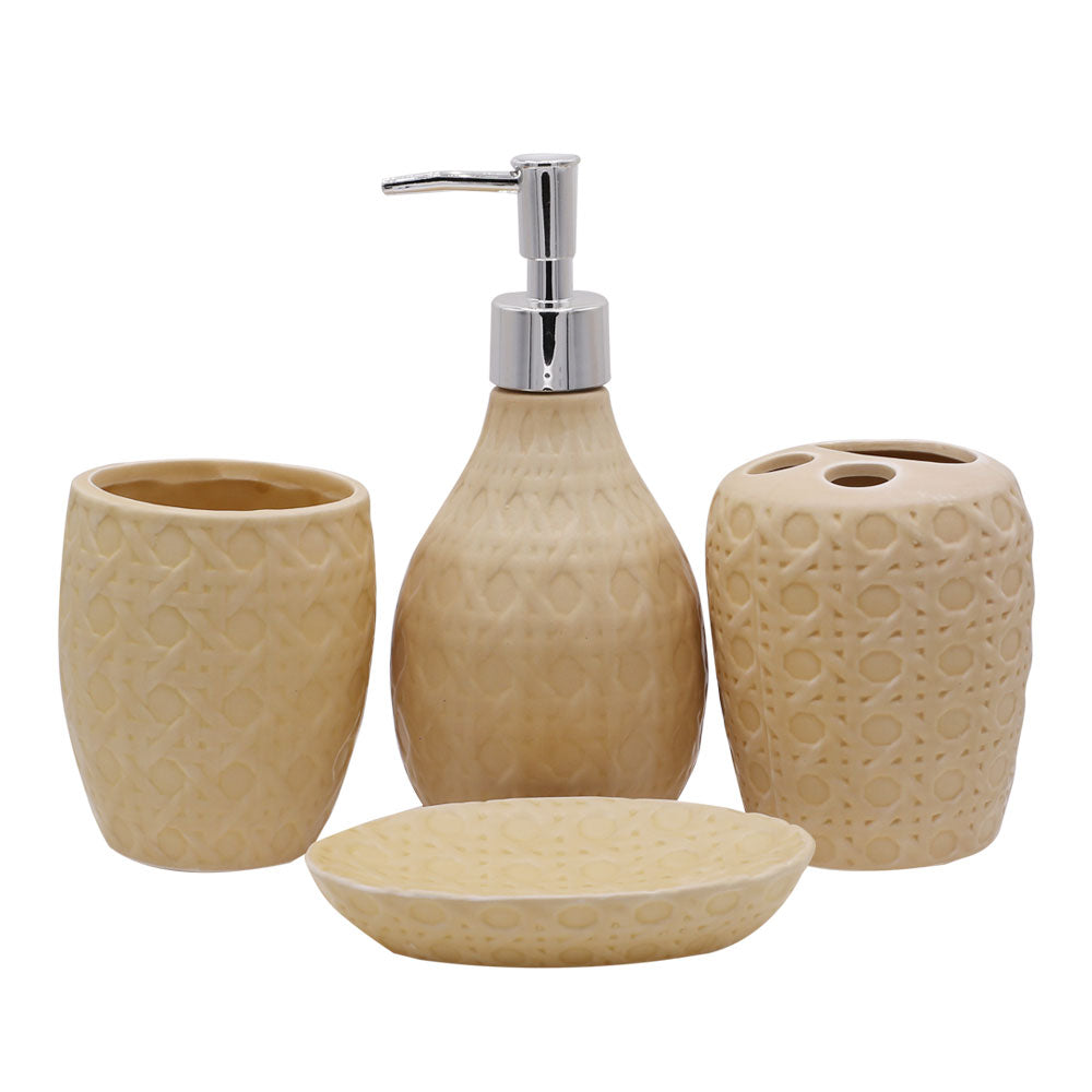 Hexagon Texture 4 Pcs Ceramic Bathroom Accessories Set