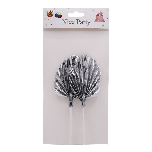 Palm Leave Silver Cake Topper 2Pcs Set
